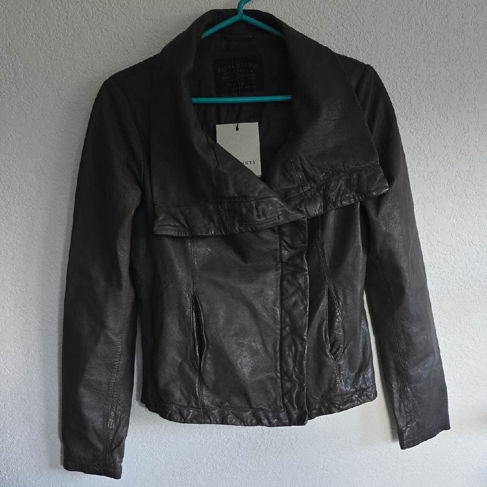 All Saints Dark Brown Leather Jacket